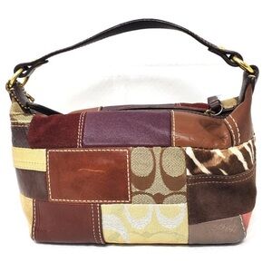 Coach Vintage Holiday Patchwork Demi Mini Burgundy Suede Legacy Pochette Bag